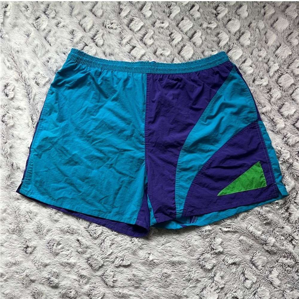 Vintage 90’s Cheetah Mervyns Men’s Extra Large Blue And Purple Swim Trunks